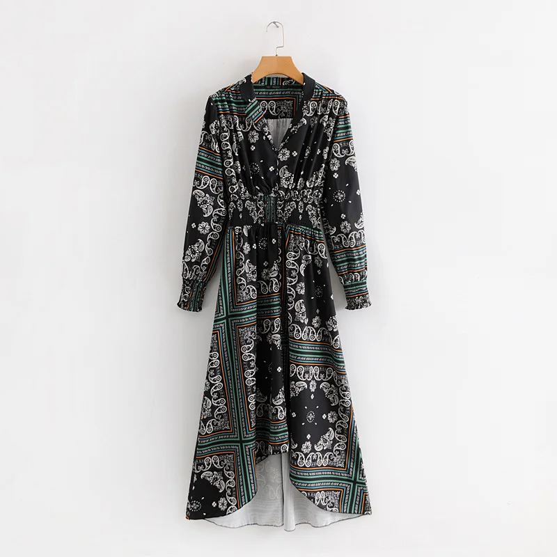 Женское асимметричное платье с длинным рукавом и v-образным вырезом модель S4947 2019