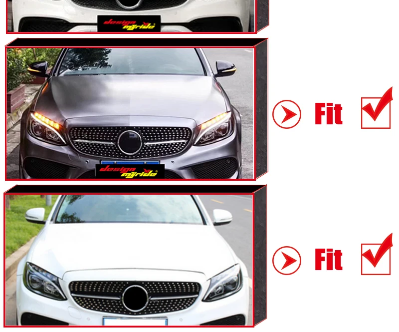 Для MercedesMB C205 W205 решетка черный блеск ABS серебро C Класс W205 бриллианты передняя решетка без камеры и без знака