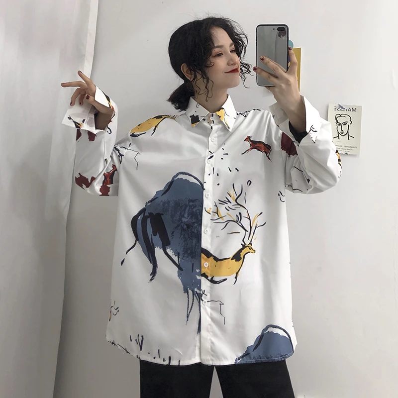 

spring womens tops and blouses 2021 fashion new plus size loose korean clothes japanese harajuku shirt Streetwear chic Print