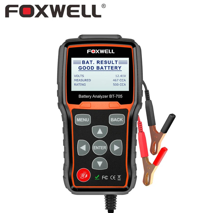 FOXWELL BT705 Авто 12 в 24 В тестер батареи анализатор проверка состояния батареи система запуска зарядки для AGM спиральные гелевые батареи