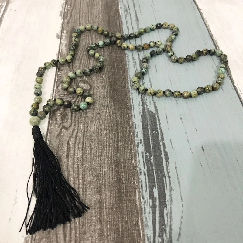 Mala Beads ожерелье с узелками для мужчин Африканское Ожерелье T urquoise С черной