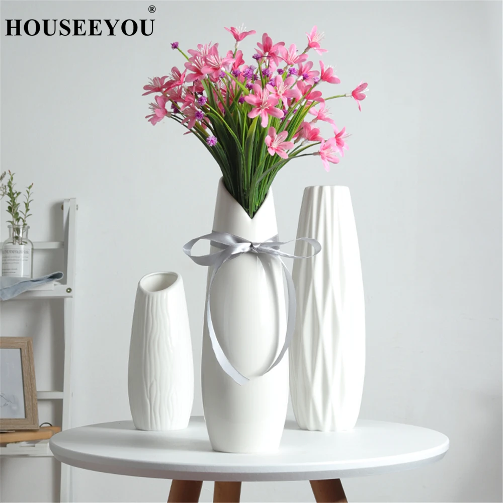 Керамическая ваза с геометрическим узором креативная белая для цветов