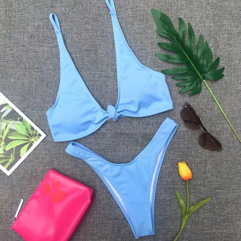 Solid Tied Bandage Women Sexy Bikini Sets Push Up Bow High Quality Swimwear Biquini Padded Adjustable Straps Maillot de bain M29 |
