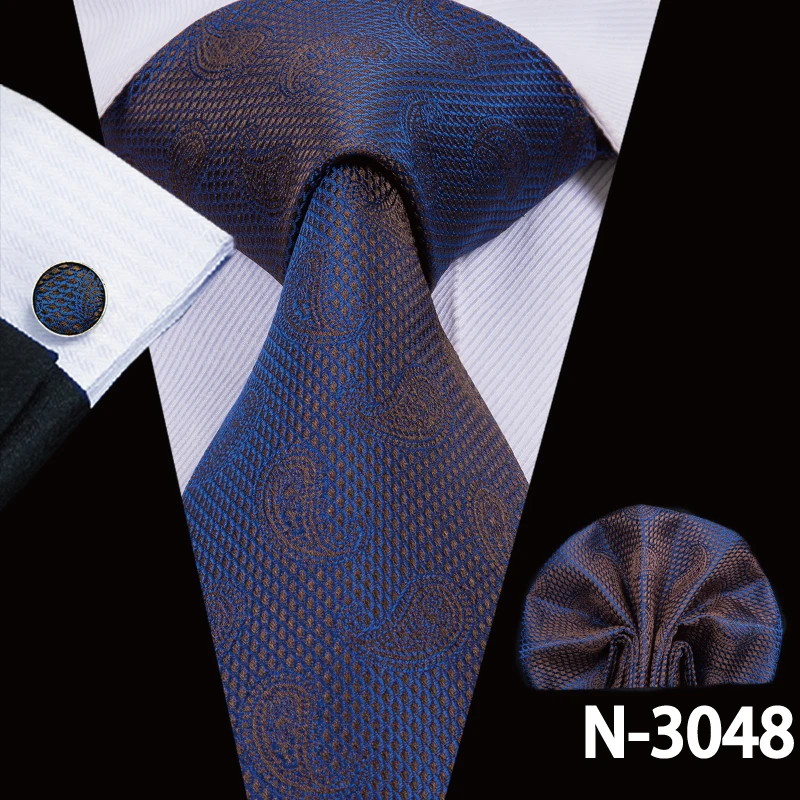 SN-3048 Hi-Tie синие мужские галстуки 8,5 см классические мужские синие галстуки Набор однотонных клетчатых полосатых шелковых галстуков и носовых платков Набор Запонок - Цвет: SN-3048