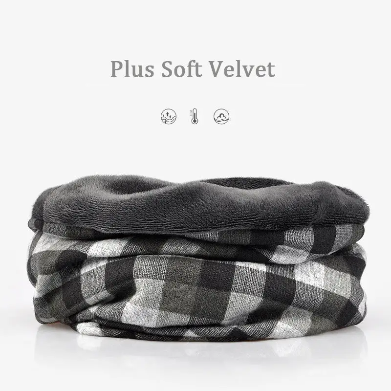 Black Plus Velvet Wuaumx, осенне-зимние шапочки для женщин, в клетку, для шеи, теплый шарф, многофункциональные, Skullies, шапочки, шапка для мужчин, конский хвост, шапочка - Цвет: Black Plus Velvet