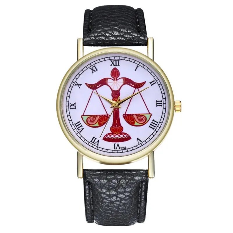 Libra женские модные повседневные аналоговые кварцевые круглые часы с кожаным