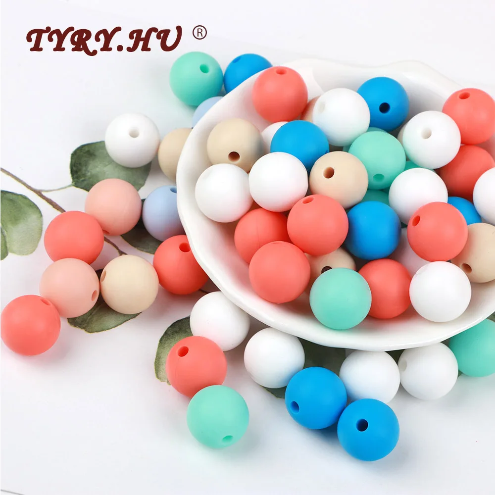

TYRY.HU 50pc 12MM Silicone Beads Teether DIY pacifier Chain Nurse Gift Baby Teething Toy Accessorie Silicone Beads For Necklace