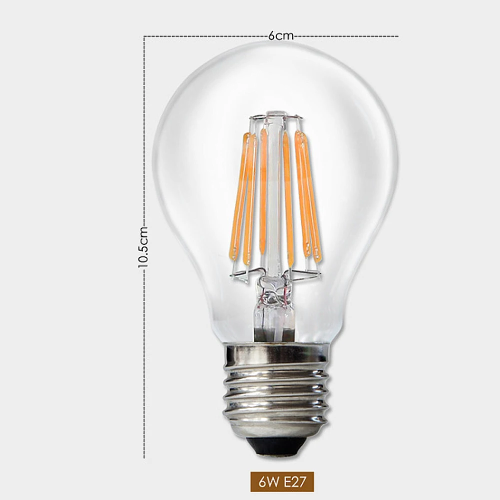 6 шт./лот A60 затемнения Винтаж спираль лампы AC 110-220 В 2 Вт 4 8 E27 Мягкие гибкие