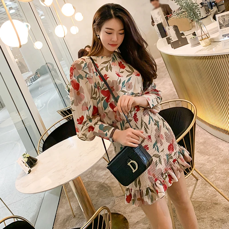 2019 женское Повседневное платье весна осень с цветочным принтом Bodycon Вечерние