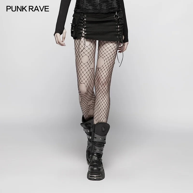 

Punk Rave Steampunk Casual Lacing Rivet Gothic A-Line Asymmetric Sexy Women Mini Skirt Streetwear WQ400