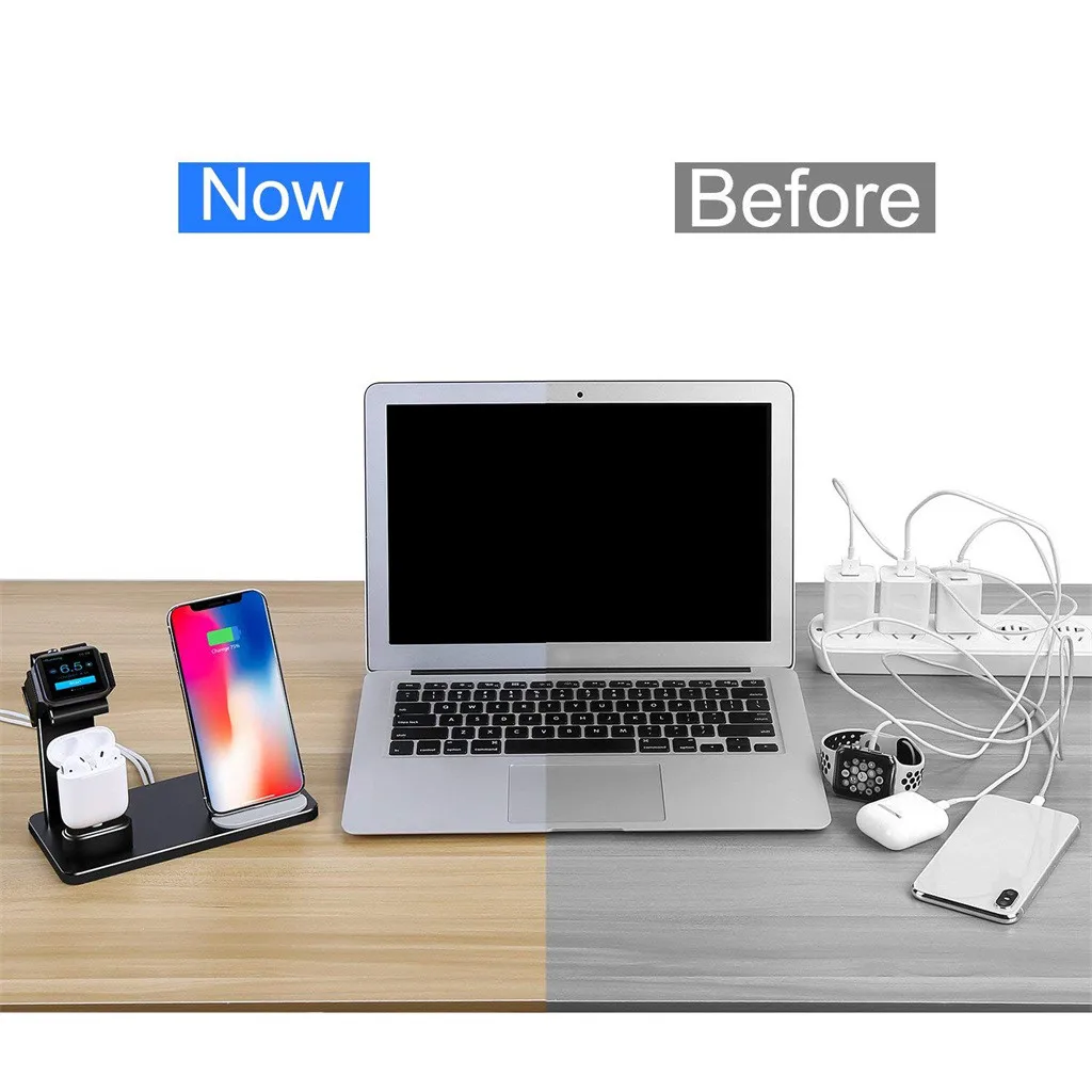 Беспроводная зарядная подставка Qi 3 в 1 для iPhone док станция Apple Watch Airpods 8 / Plus X/Xs /XS