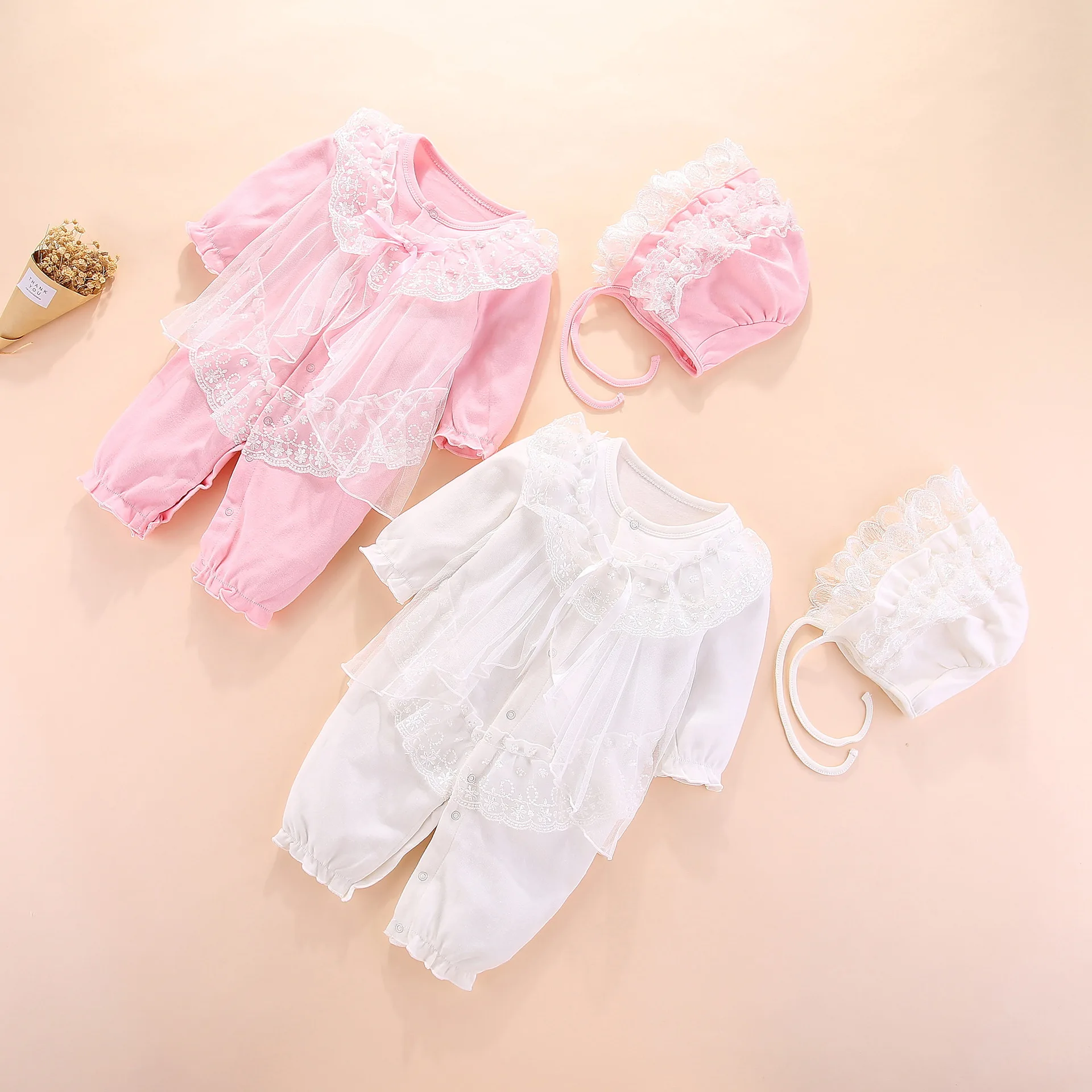 Детские комбинезоны Новинка Милый хлопковый кружевной комбинезон с длинными