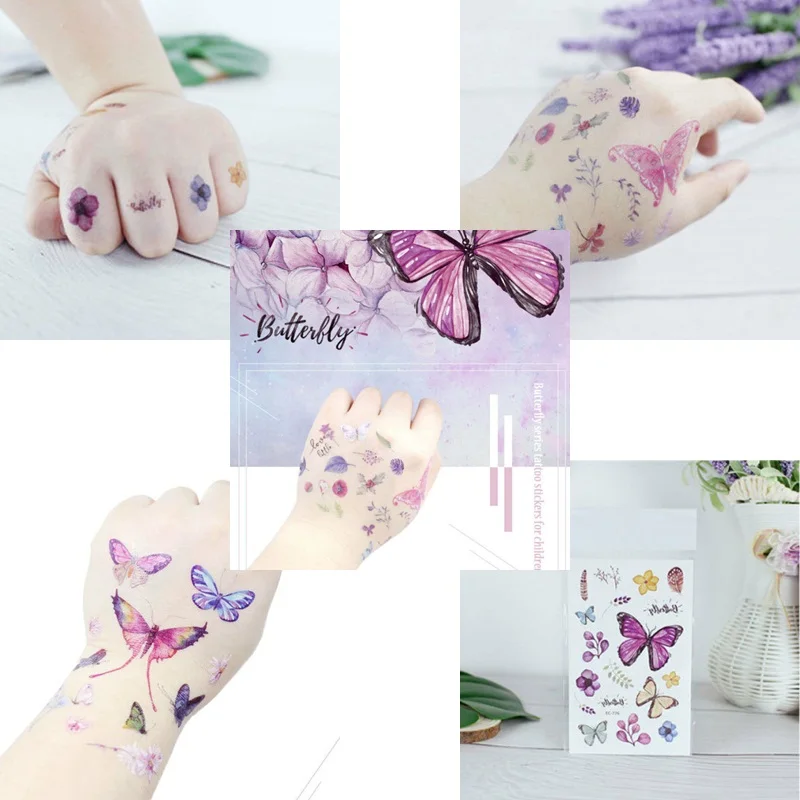 12 листов цветок Русалка Единорог динозавр Временные татуировки стикер для детей