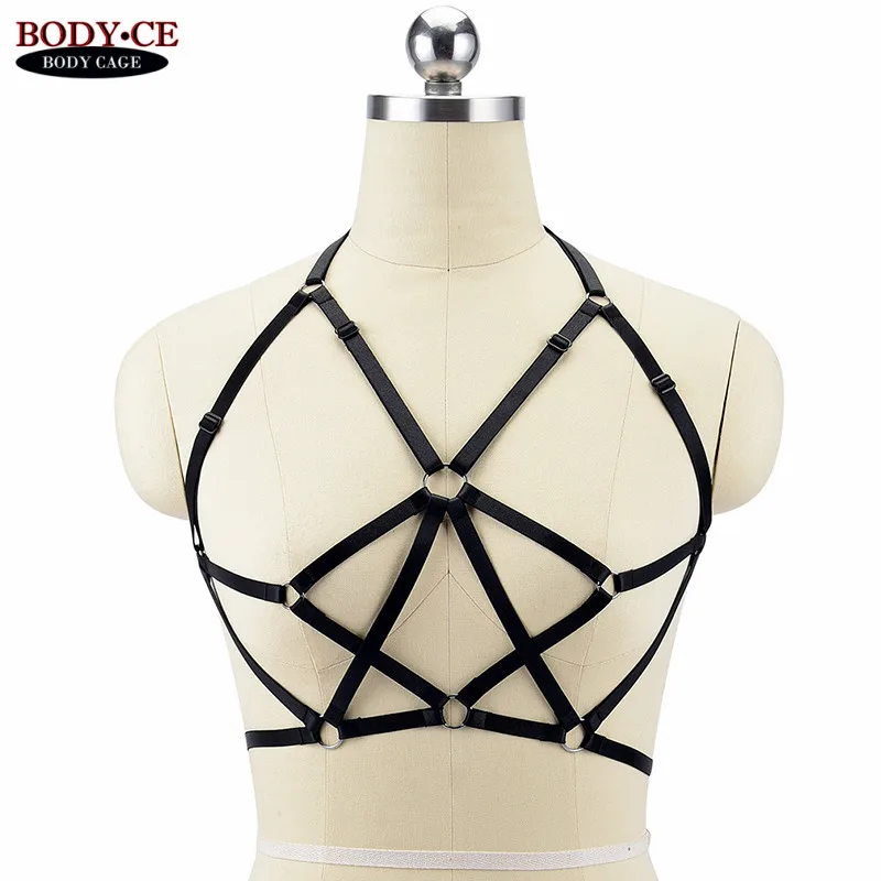 Black O0492 Розовый, черный, красный, эластичный пояс для тела, бандаж, нижнее белье, регулируемый ремень, топы, клетка, жгут, бюстгальтер, гот, Харадзюку, фетиш, эротическая одежда для танцев - Цвет: Black O0492