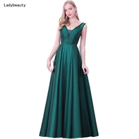 ladybeauty new v neck beads backless a line long evening dress party elegant vestido de festa fast shipping prom gowns