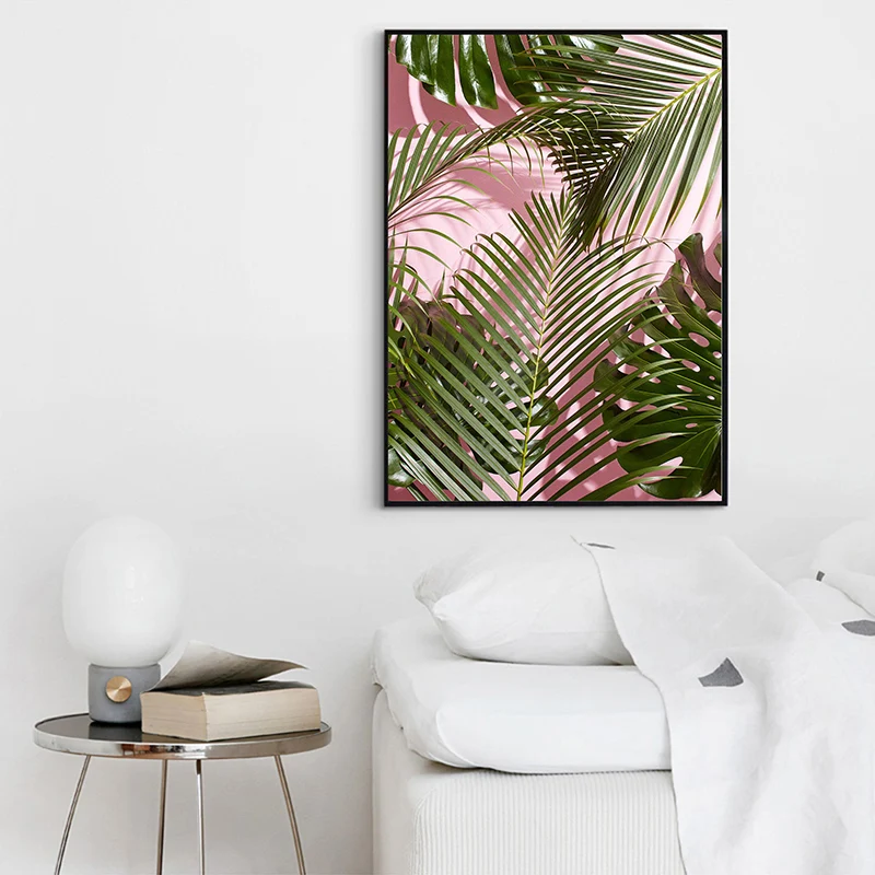 

Palm Tree Print Vogue Watercolor Wall Art Canvas Painting Palm Leaf Posters and Prints Blush Pink Wall Picture Unframed