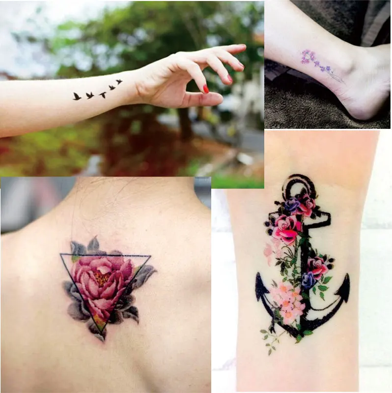 W01 1 шт. треугольная роза на спине водонепроницаемая татуировка с птичьим пером