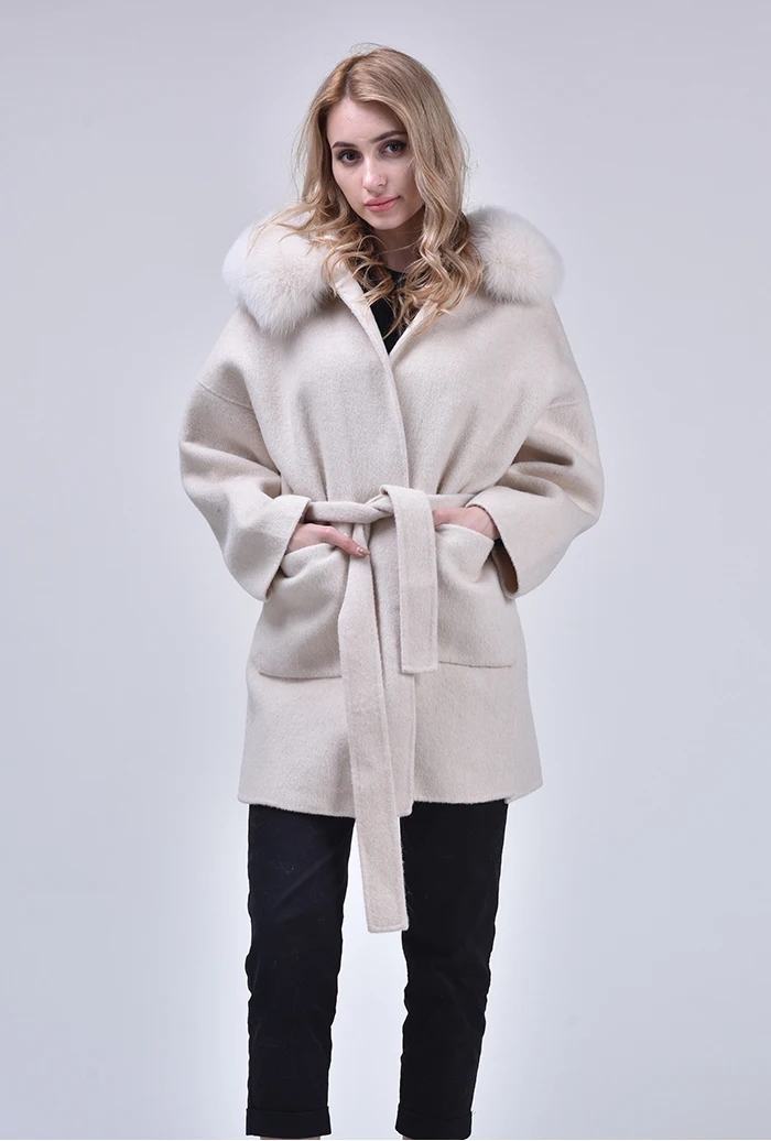 Осень-зима кашемировый Тренч куртка Для женщин Повседневное черный, белый цвет пальто в клетку с поясом, Толщина с мехом с капюшоном куртки с карманами