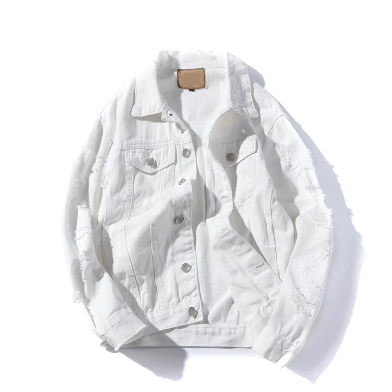 Джинсовая куртка Jena мужская с дырками приталенная из денима розовая верхняя