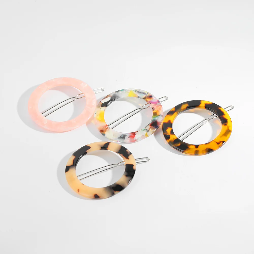 Vintage Tortoiseshell Acrylic Hairpins Women Round Hair Clips Hollow Geometric Barrettes Acetic Acid Girls Jewelry | Украшения и