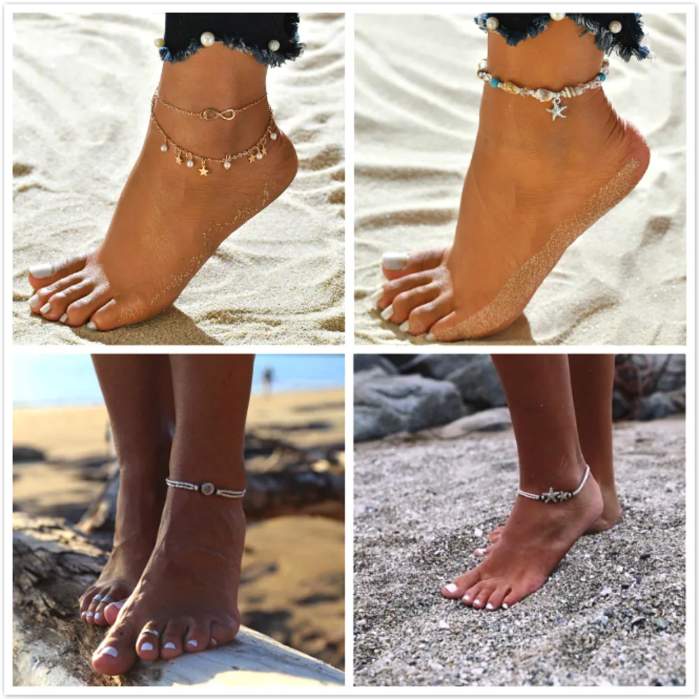 Женские ножные браслеты с подвеской в виде морской звезды новые на ногу камнями и