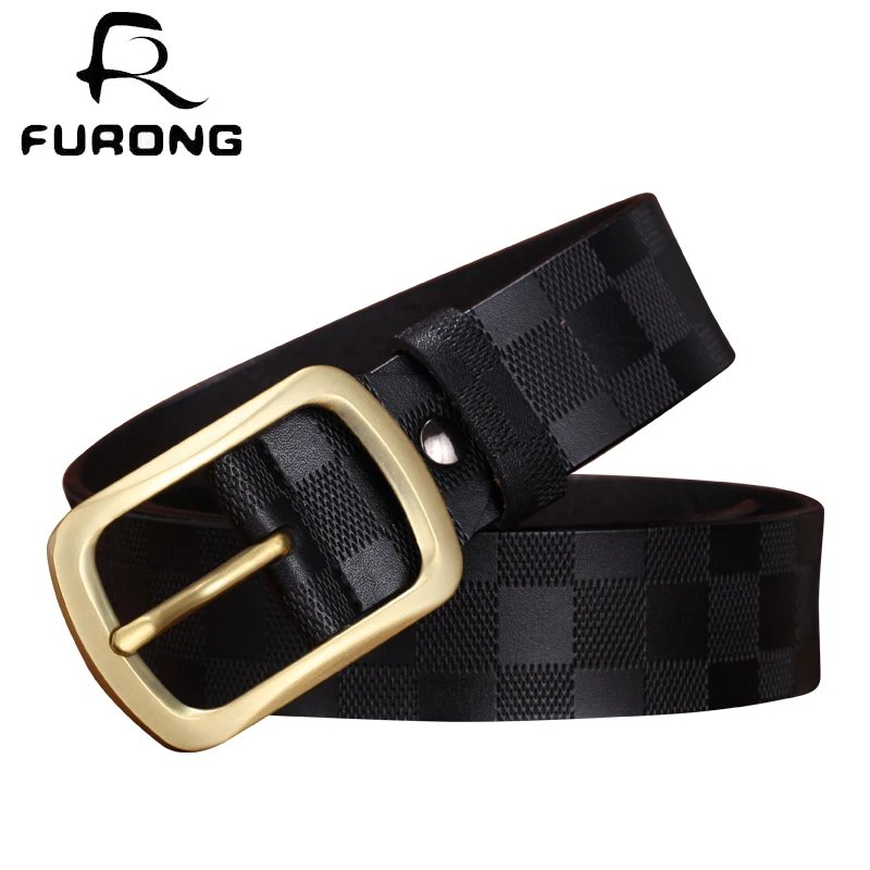 FURONG 2018 New Designer Belts For Men Luxury Cowhide Emboss Fashion Pin Buckle Belt Brown Genuine Leather Ceinture FR042 | Аксессуары