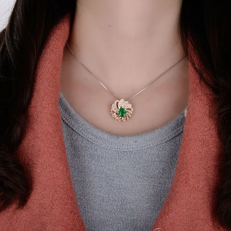 Женская подвеска из розового золота 18 карат LOVERJEWELRY натурального изумруда в форме