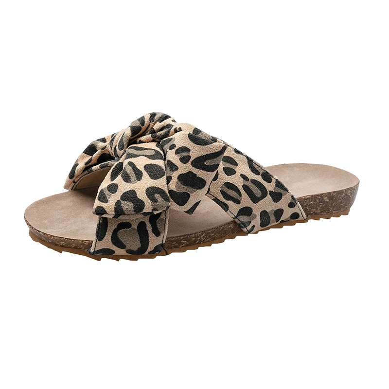 Yellow Leopard Пляжные шлепанцы размера плюс 42; женские летние шлепанцы; женские шлепанцы; Вьетнамки с леопардовым принтом и бантом; женские домашние тапочки; buty damskie - Цвет: Yellow Leopard
