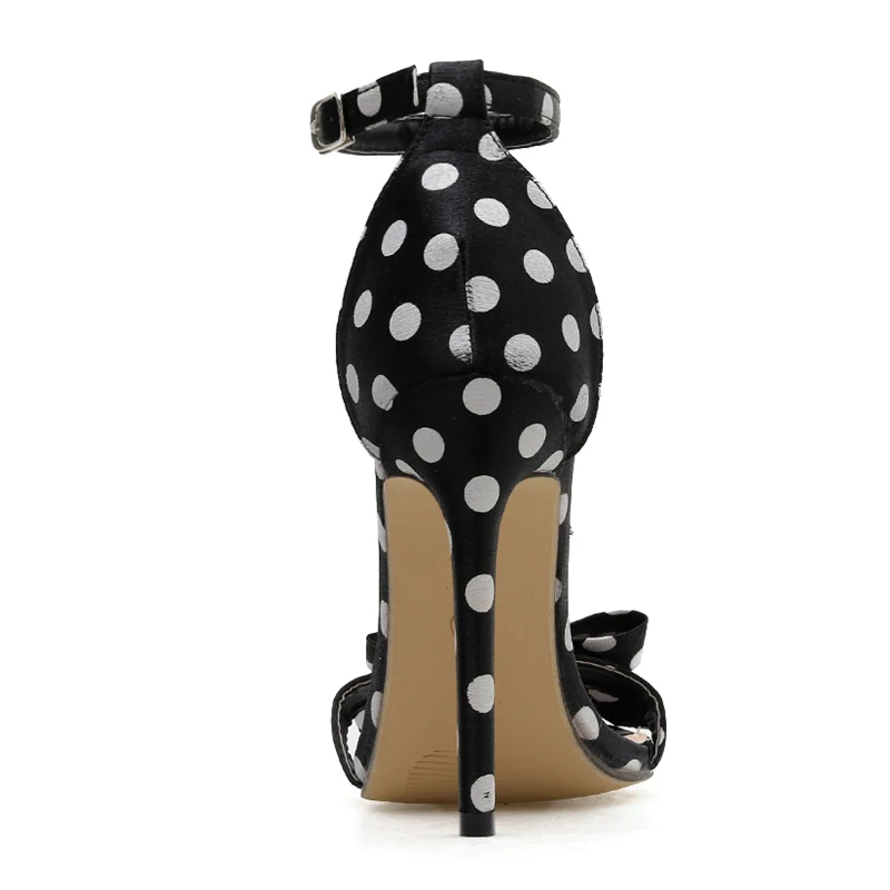 Summer Women 11.5cm High Heels Silk Satin Buckle Strap Stripper Sandals Female Fetish Shoes Lady Polka Dot Pumps YFD-161