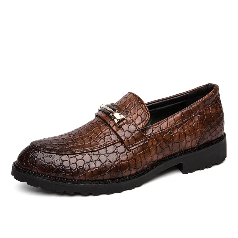Brown WANGJ5 Misalwa zapatos hombre; Дизайнерские мужские лоферы; вечерние повседневные модельные туфли для свадьбы; коричневый кожаный Ременный привод на плоской подошве; Прямая - Цвет: Brown WANGJ5