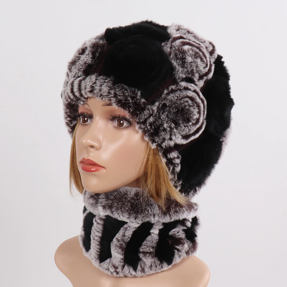 Новые зимние вязаные шапки из меха кролика рекс шарфы для женщин Хорошие