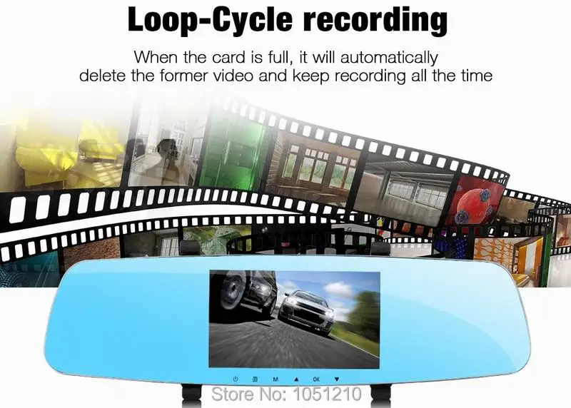 Ouchuangbo 5,1 дюймов 1080P зеркало заднего вида DVR рекордер поддержка циклической записи t Обнаружение движения