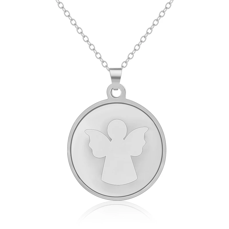 Fashion Cute Angel round pendant necklaces Gold/Steel color for women Stainlesss steel Shell necklace jewelry gift Bijoux | Украшения и