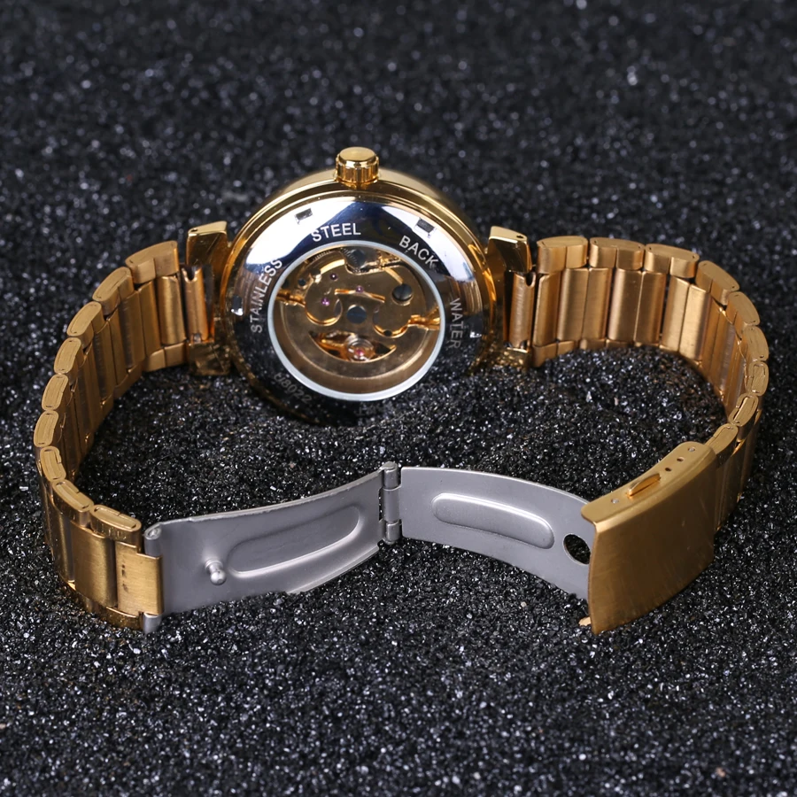 Часы-скелетоны Winner Мужские механические полностью стальные золотистые 2018 |