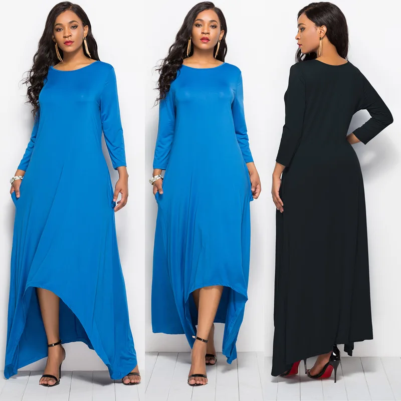 Женское платье большого размера повседневное свободное однотонное с широкими