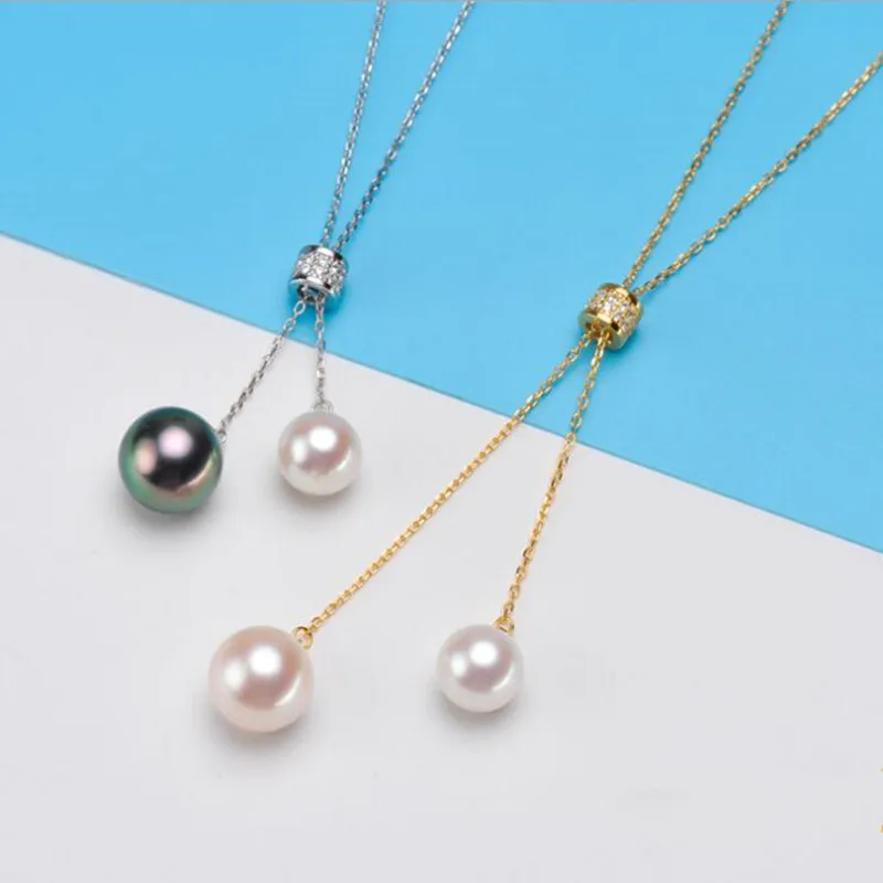 

6-8MM White Shell Pearl Real S925 Link Chain Zircon Pendant Necklace