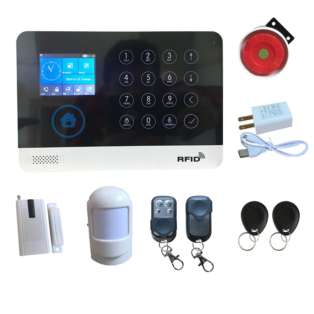 wifi GSM домашняя охранная сигнализация GPRS сенсорная клавиатура Английский Русский Испанский Немецкий польский итальянский французский Android IOS APP