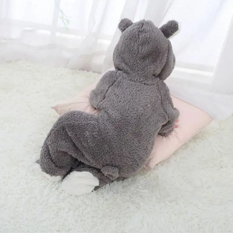Winter Baby Clothes Flannel Boy Cartoon Animal 3D Bear Ear Romper Jumpsuit Warm Newborn Infant |
