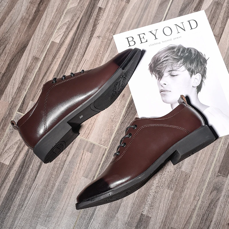 elegant genuine leather formal men shoes italian luxury brand wedding male footwear designer tan work dress oxford for | Обувь