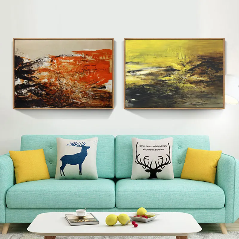 Современная абстрактная картина маслом светло-голубой холст печать постер