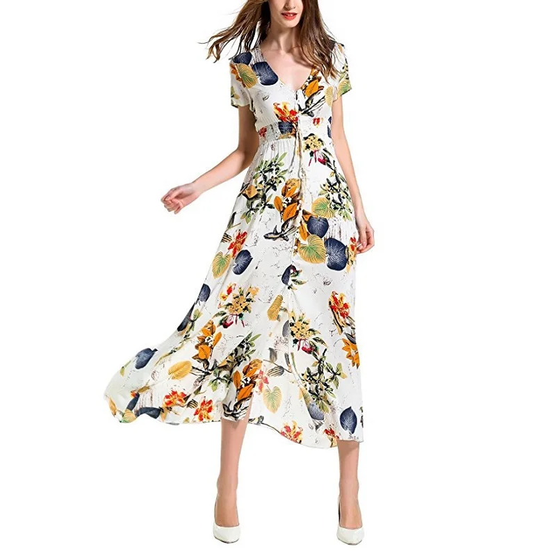 Boho Летнее женское платье Винтаж принтом пикантные Вечерние Длинное Повседневное