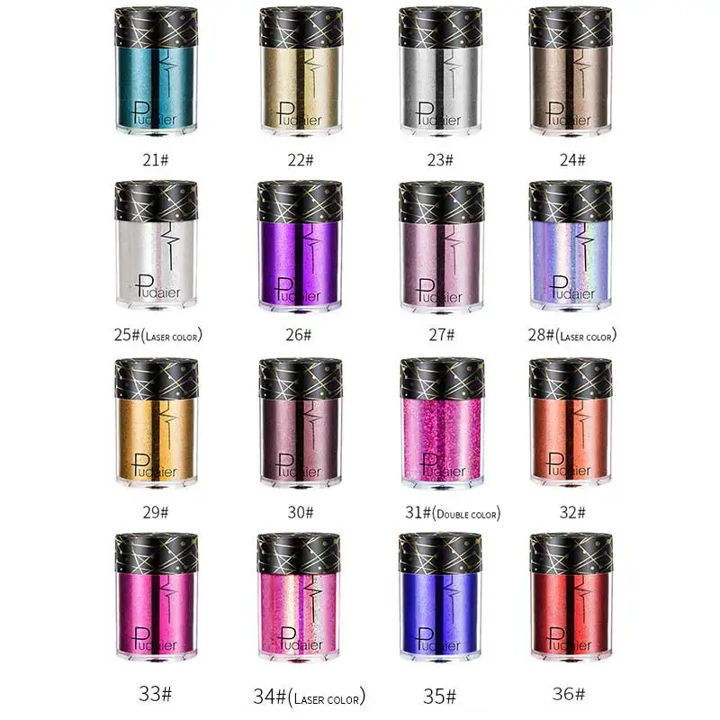 Pudaier Professional Glitter Shimmer Powder Pigment Eyeshadow Highlighter Beauty Makeup Shiny Body Glow Festival Party Cosmetic
