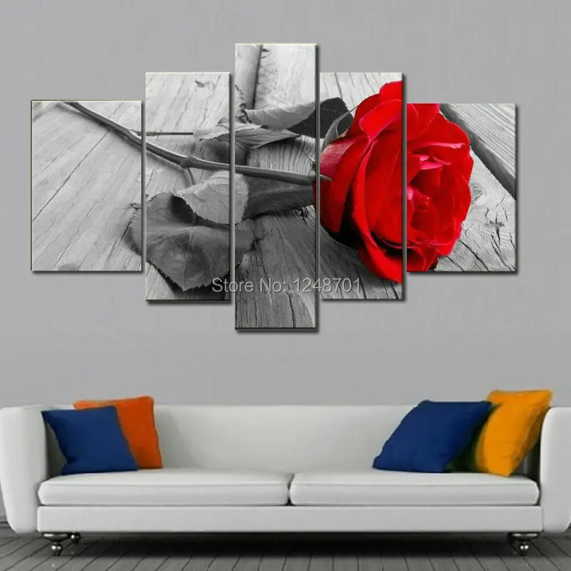 5 шт. Современная картина маслом на холсте Цветы Красная роза для спальни