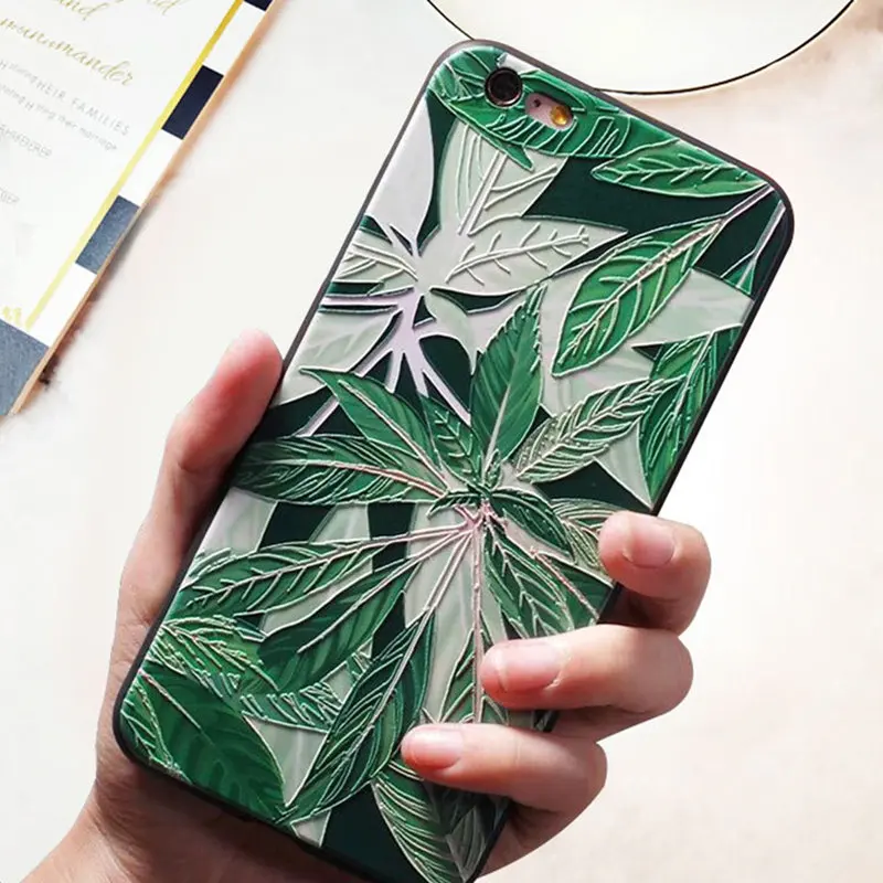 3D рельеф свежие зелёные листья чехол для Xiaomi 6 A1 A2 накладка из мягкого силикона