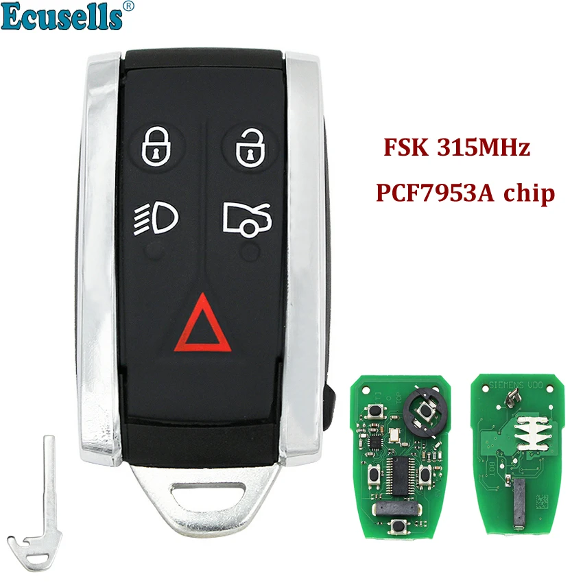 

4+1 buttons FSK 315MHz smart remote key with PCF7953A chip for Jaguar XF XFR XK XKR 5 buttons key with emergency key