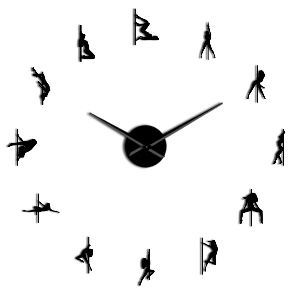 Black Pole Dance DIY Giant Wall Clock Sexy Girls Stripper Mirror Numbers Stickers Steal Tube Dancer Night Club Decor Modern Wall Clock - Цвет: Black