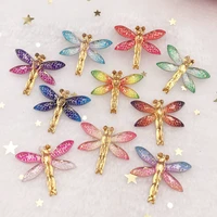 new 10pcs resin bling colorful dragonfly flatback rhinestone 1 hole ornaments diy wedding appliques craft sw80