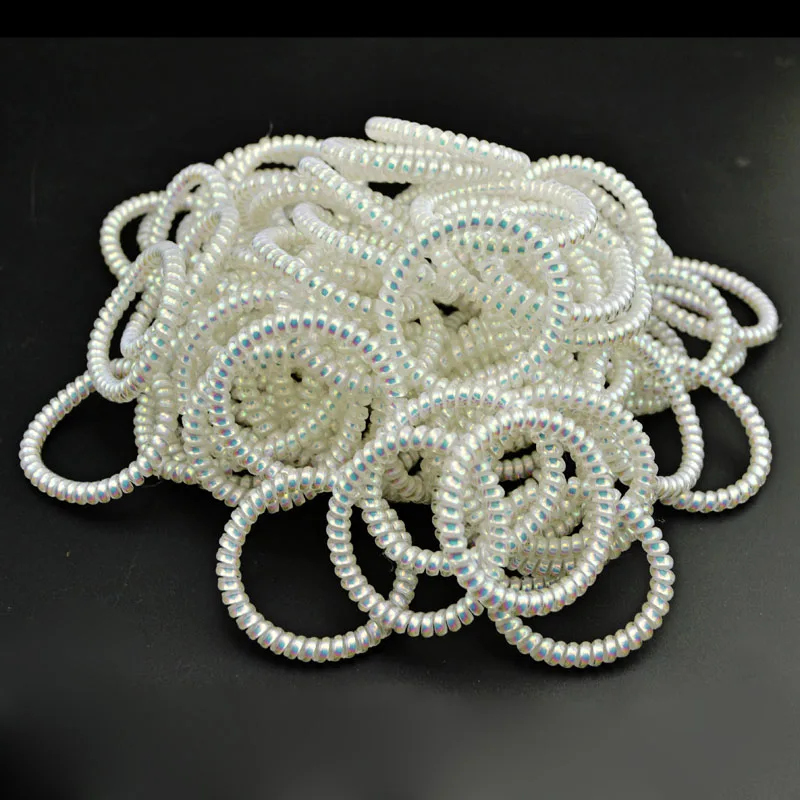 

Lot 10 Pcs Women Lady Girls 4.5cm AB White Elastic Telephone Wire Hair Bands Ropes Ponytail Holders Hair Accessories
