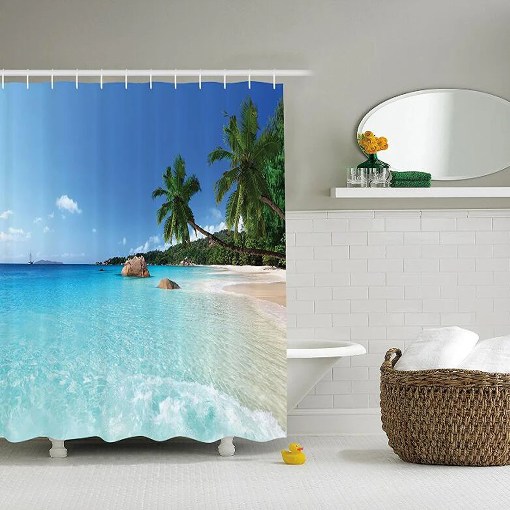 Пляжная душевая занавеска в комплекте с декором океана тропический Anse Lazio пляж на