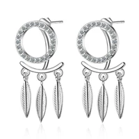 new sweet fashion exquisite dream catcher silver plated jewelry round feather crystal temperament earrings xze242